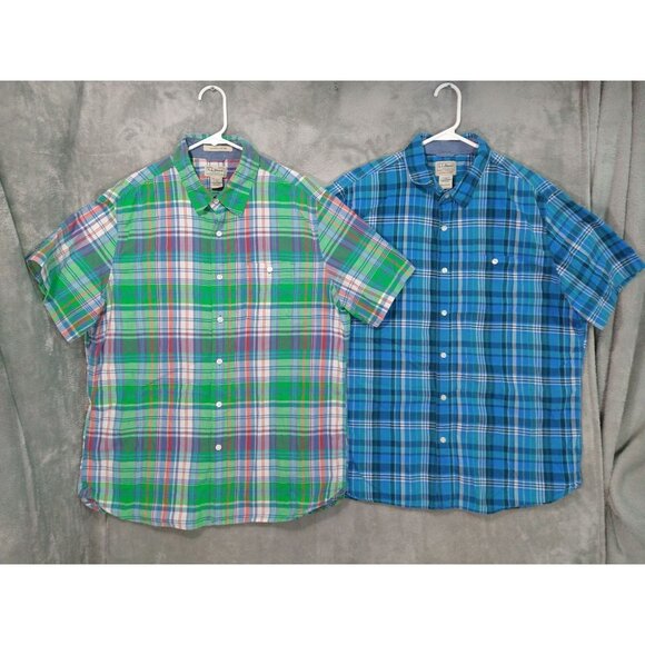 LL Bean Shirt Mens Large Madras Plaid Button Up Cotton Slightly Fitted Lot of 2 - Picture 1 of 6